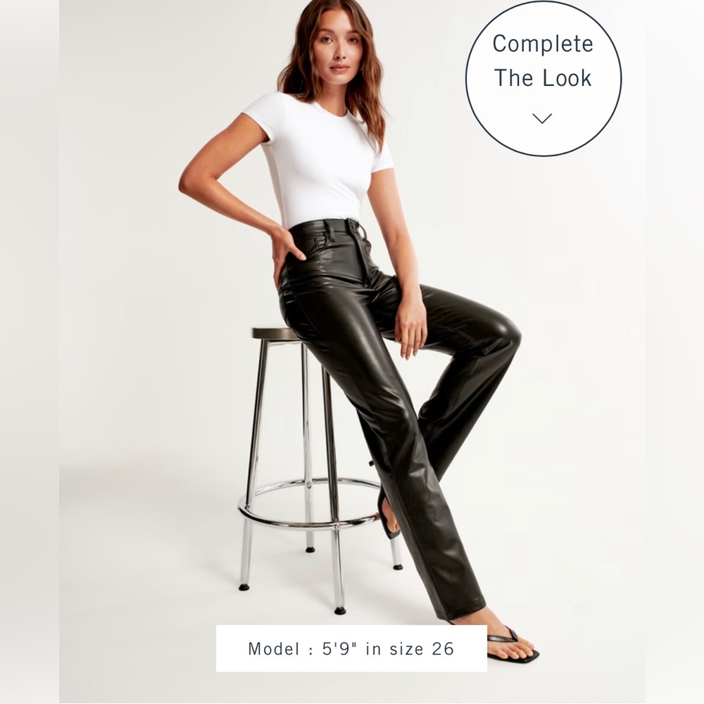 Abercrombie & Fitch The 90’s Straight Ultra High Rise Black Leather Pants 26